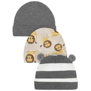 3-Pack Baby Boys Lion Caps