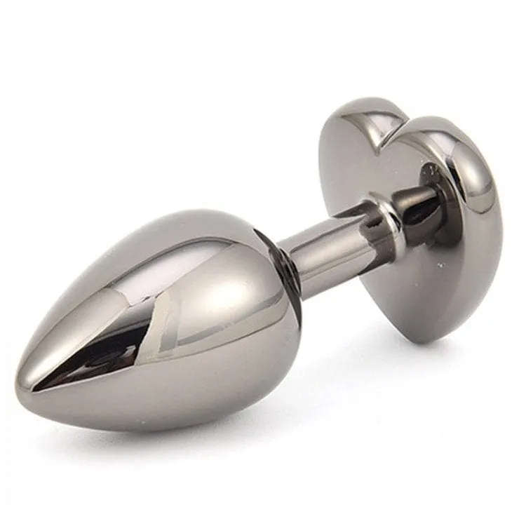 4727M      Heart Jeweled Stainless Steel Butt Plug – Medium Black