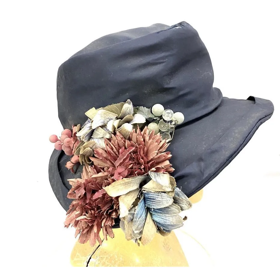 Antique Brimmed Cloche Hat 20s Flapper Flowers Straw Tenne New York Paris Large