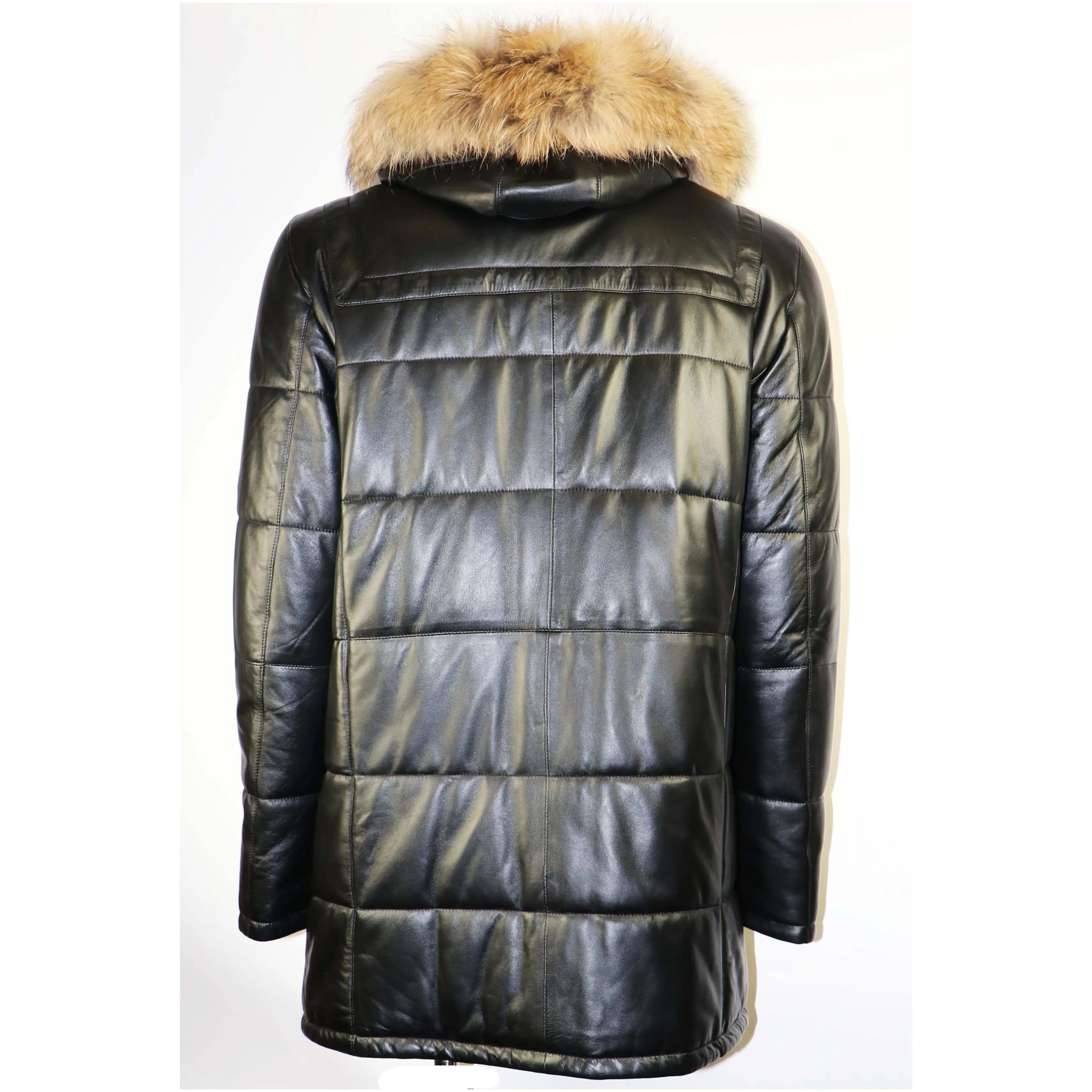 BARYA Men's Leather Bomber Jacket with Real Fur