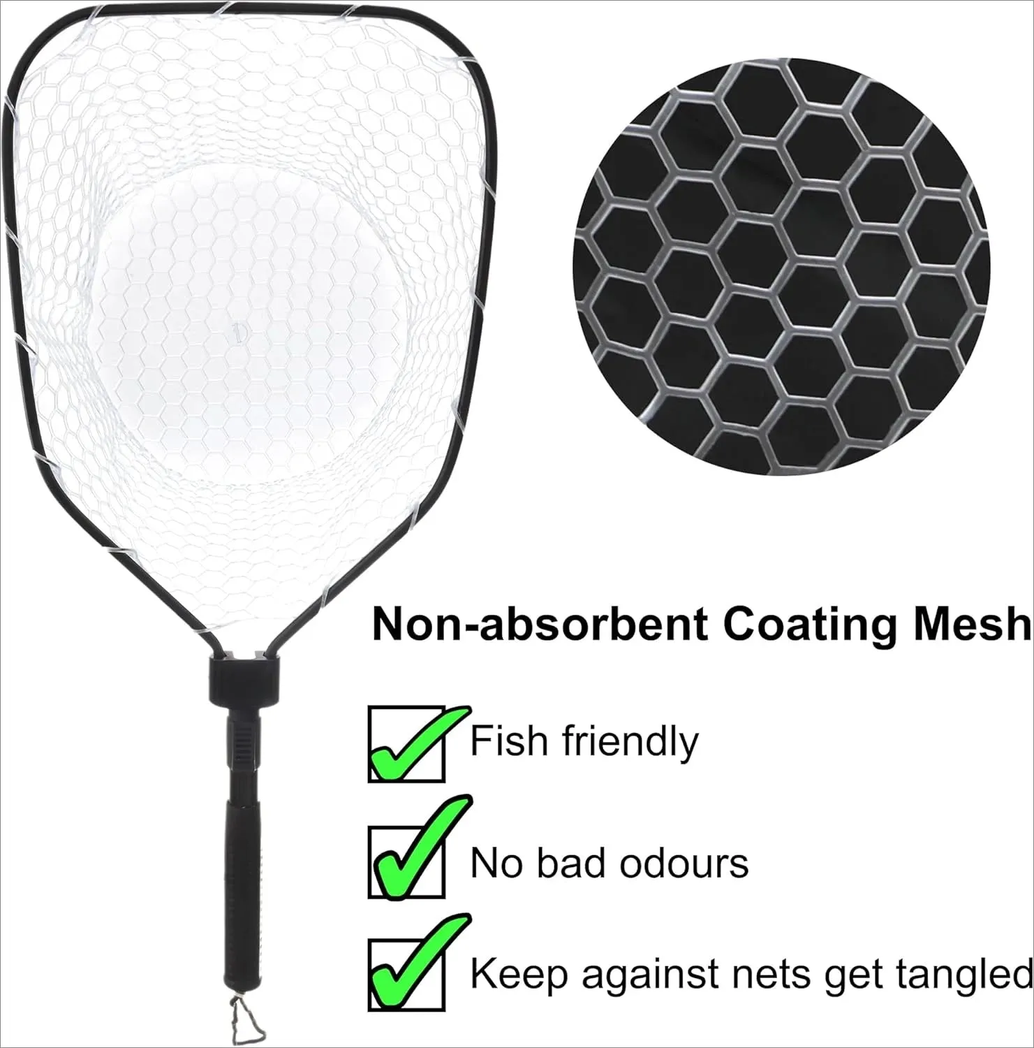Bass Trout Landing Net, Folding Fishing Nets Fresh Water, Safe Fish Catching or Releasing, Fly Fishing net Magnetic Release