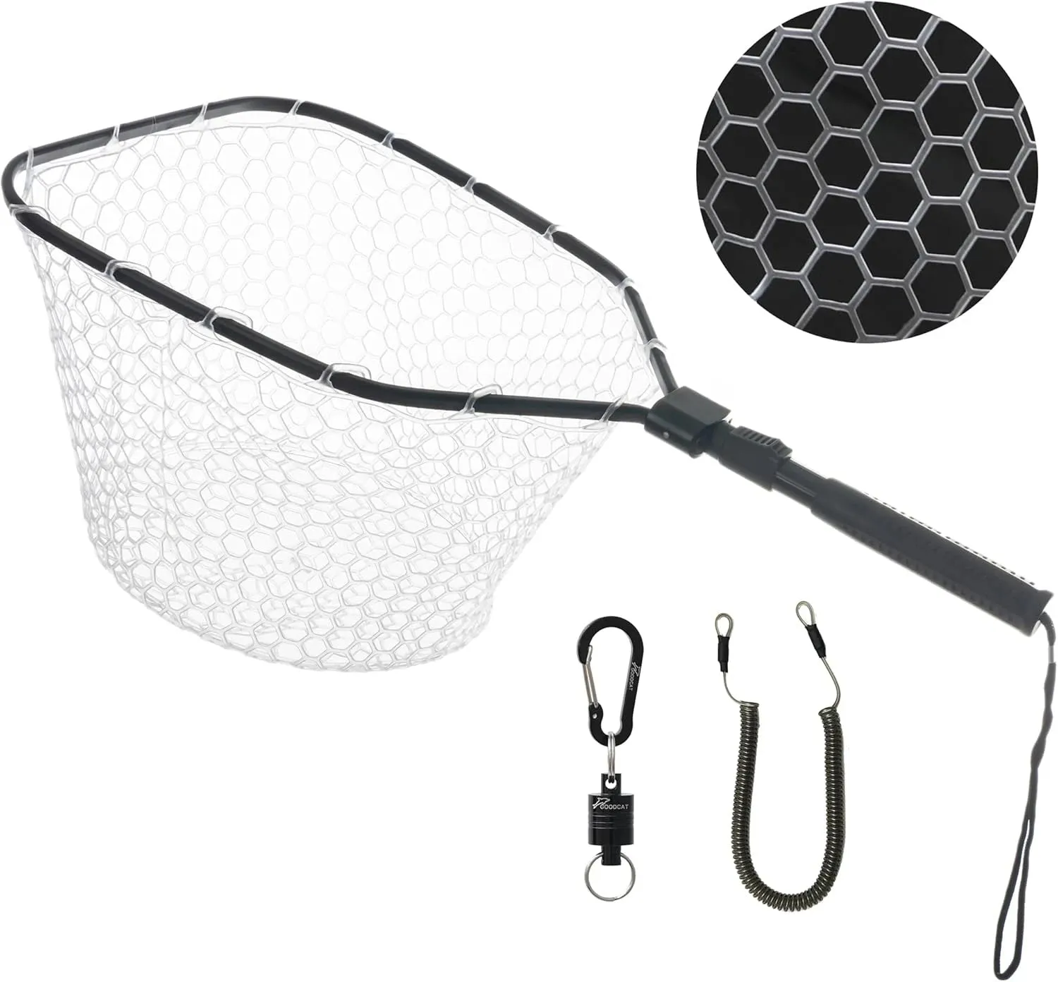 Bass Trout Landing Net, Folding Fishing Nets Fresh Water, Safe Fish Catching or Releasing, Fly Fishing net Magnetic Release