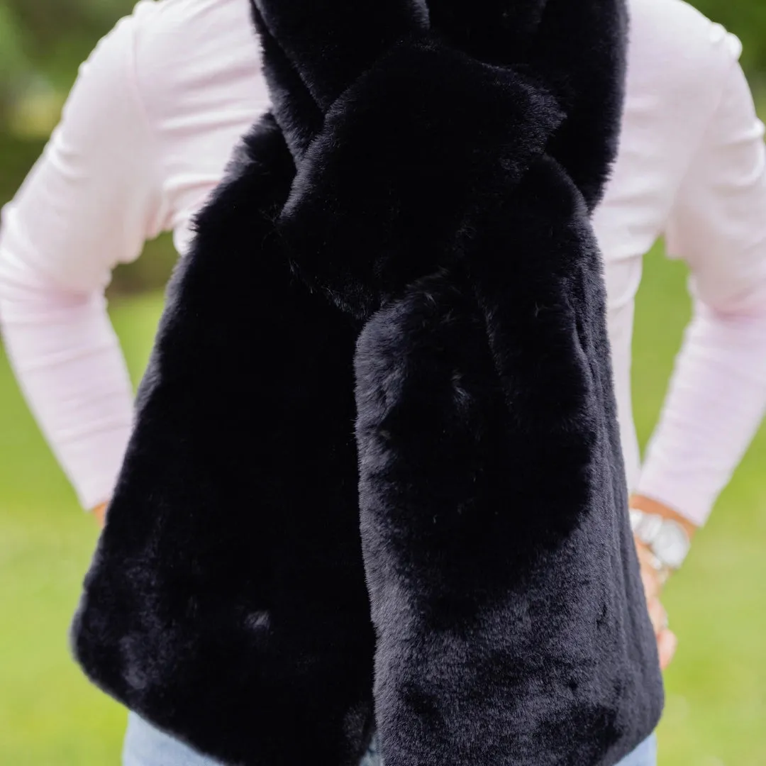 Black Faux Fur Scarf- Waterproof Satin Backing
