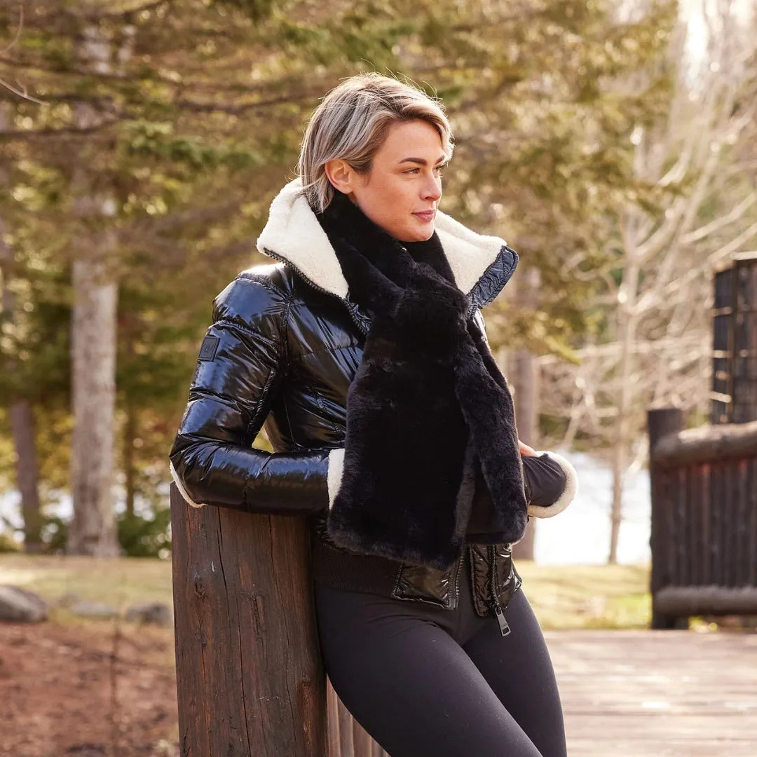 Black Faux Fur Scarf- Waterproof Satin Backing