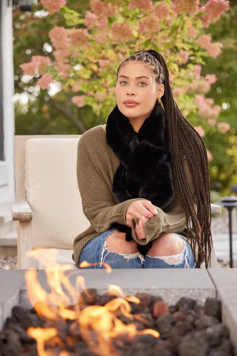 Black Faux Fur Scarf- Waterproof Satin Backing