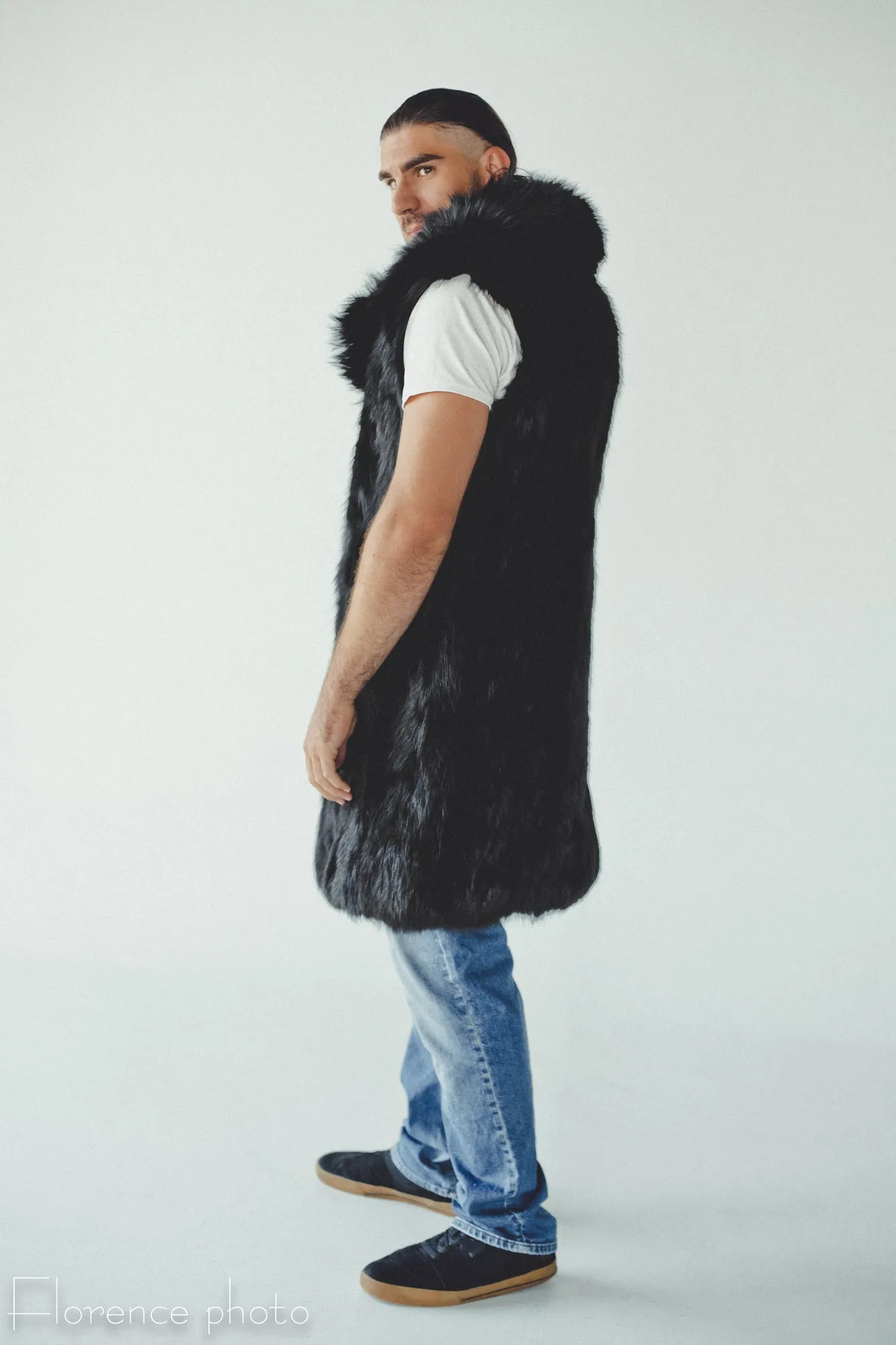 Black Fox Fur Vest for Men