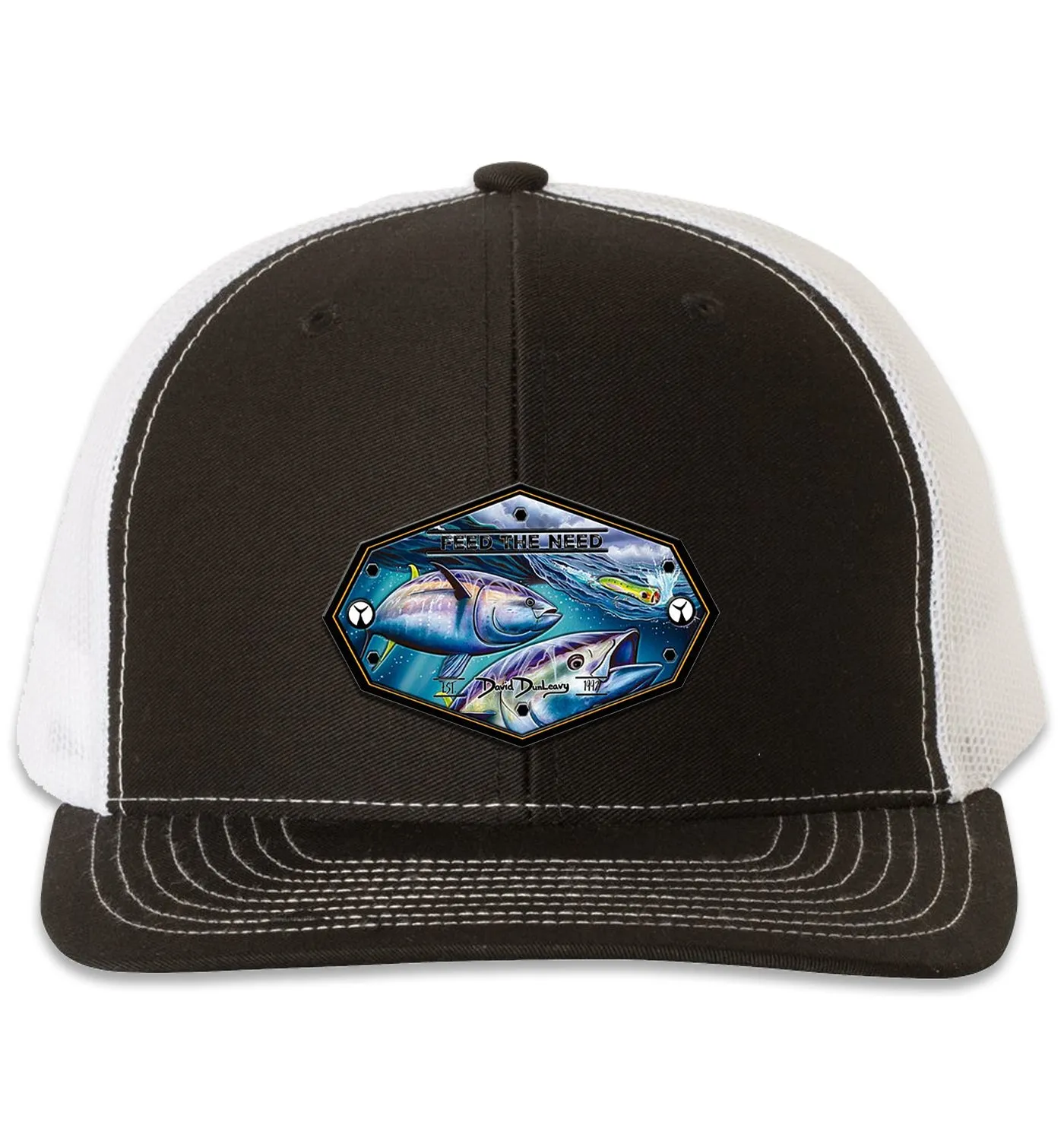 Bluefin Tuna 6 Panel Trucker Snap Back Hat Black White XL