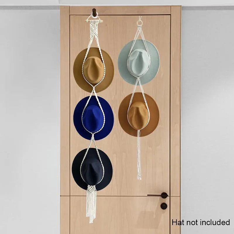 Boho Hand-Woven Macrame Hat Display Rack Hanging Cap Holder 1-3 Hat Rope hanger