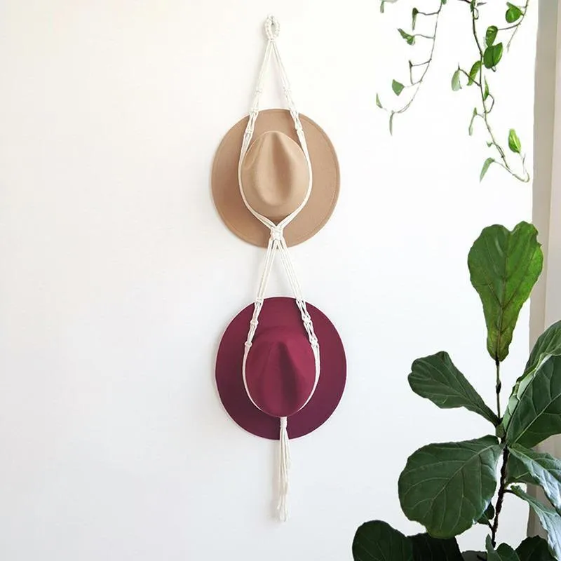 Boho Hand-Woven Macrame Hat Display Rack Hanging Cap Holder 1-3 Hat Rope hanger