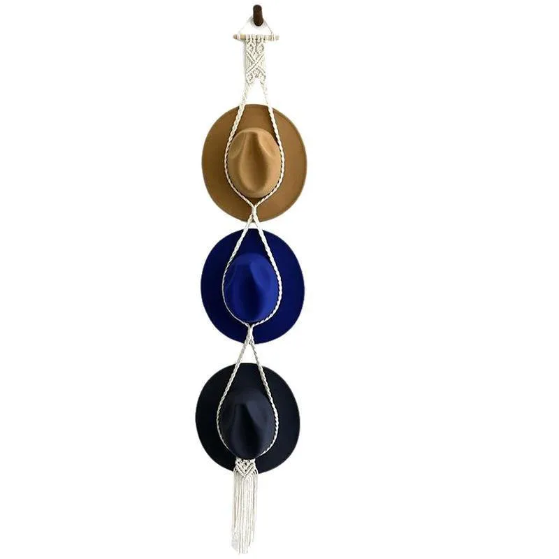 Boho Hand-Woven Macrame Hat Display Rack Hanging Cap Holder 1-3 Hat Rope hanger