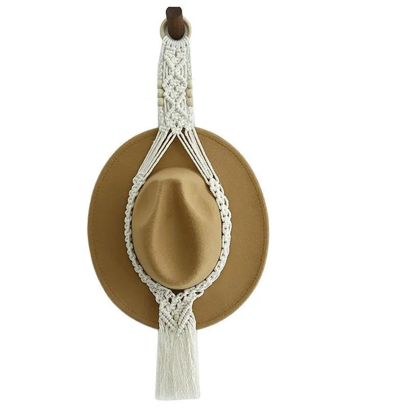 Boho Hand-Woven Macrame Hat Display Rack Hanging Cap Holder 1-3 Hat Rope hanger