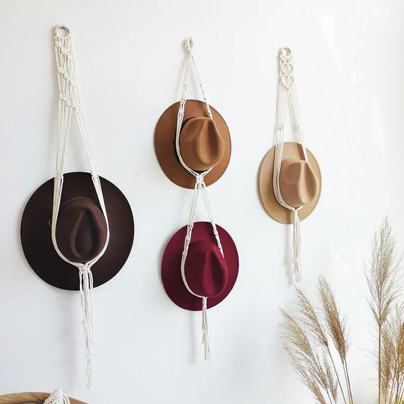 Boho Hand-Woven Macrame Hat Display Rack Hanging Cap Holder 1-3 Hat Rope hanger