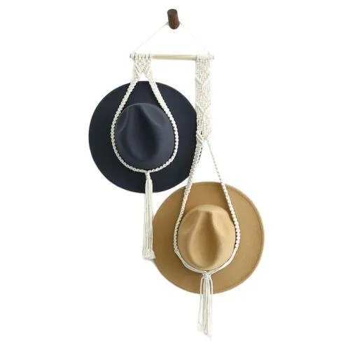 Boho Hand-Woven Macrame Hat Display Rack Hanging Cap Holder 1-3 Hat Rope hanger