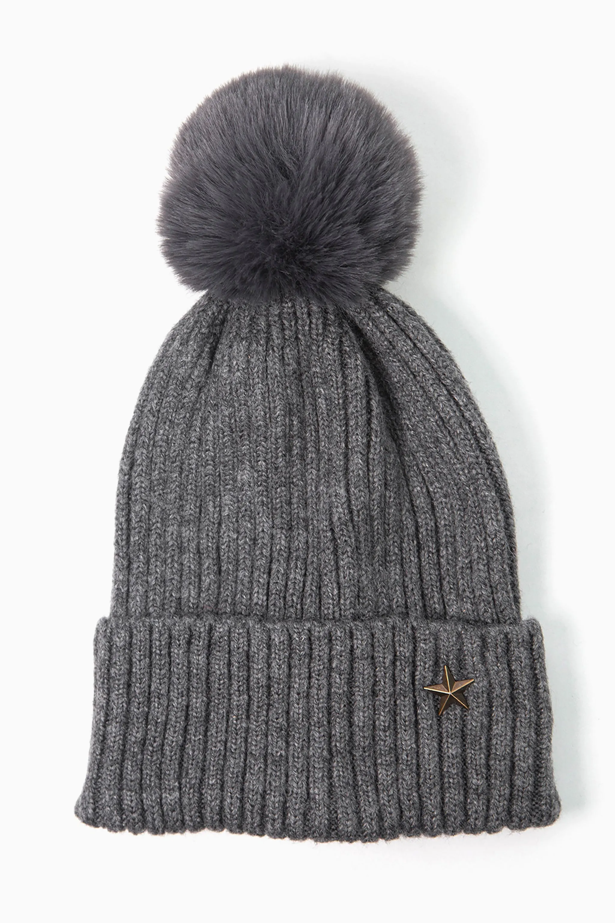 Bonnie Pom Pom Hat - Dark Grey, Gold Star