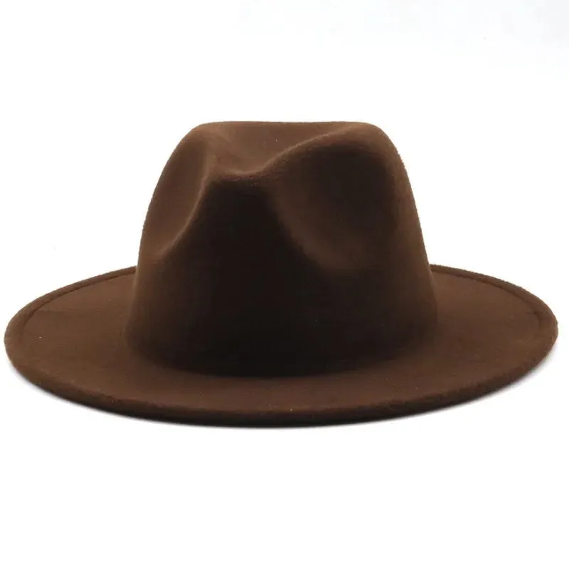 British Style winter Child wool solid Classic fedoras cap Boy Girls panama jazz hat Big Wide Brim Big black Fedoras 52-54CM