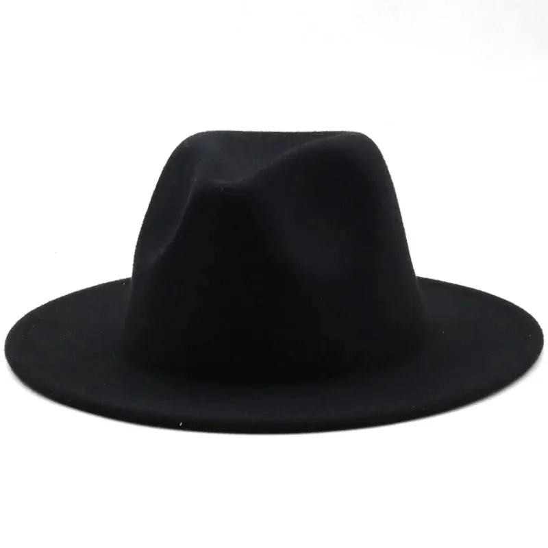 British Style winter Child wool solid Classic fedoras cap Boy Girls panama jazz hat Big Wide Brim Big black Fedoras 52-54CM