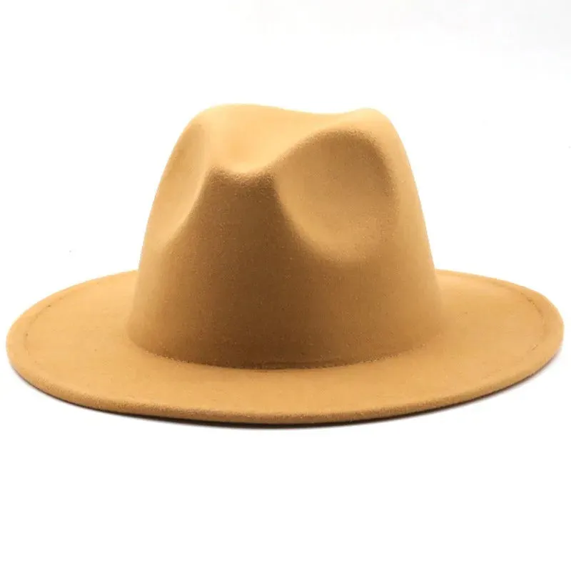 British Style winter Child wool solid Classic fedoras cap Boy Girls panama jazz hat Big Wide Brim Big black Fedoras 52-54CM