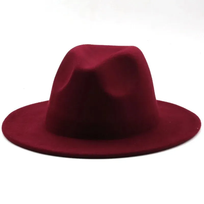 British Style winter Child wool solid Classic fedoras cap Boy Girls panama jazz hat Big Wide Brim Big black Fedoras 52-54CM