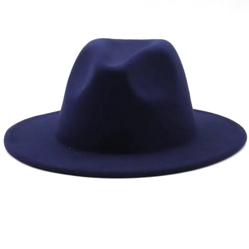 British Style winter Child wool solid Classic fedoras cap Boy Girls panama jazz hat Big Wide Brim Big black Fedoras 52-54CM