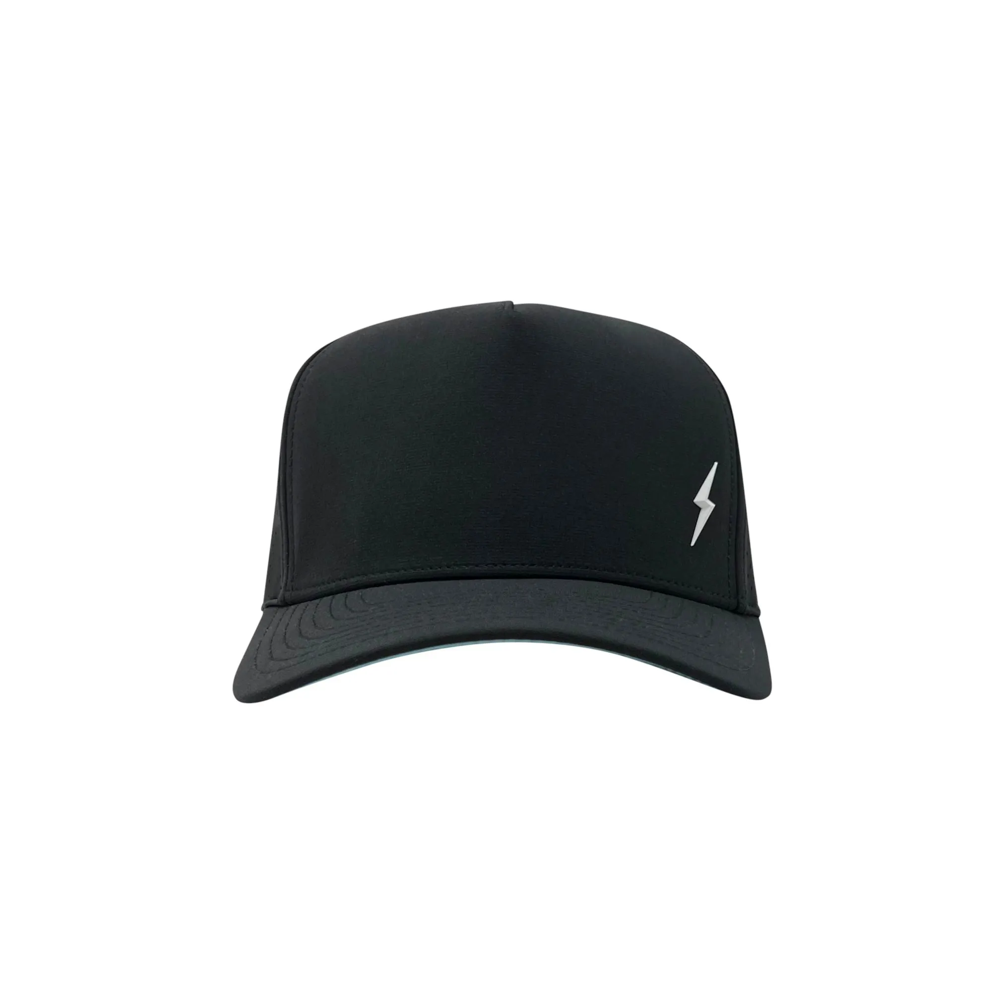 BRUCE BOLT Standard 5-Panel Snapback Hat - BLACK w/ WHITE BOLT