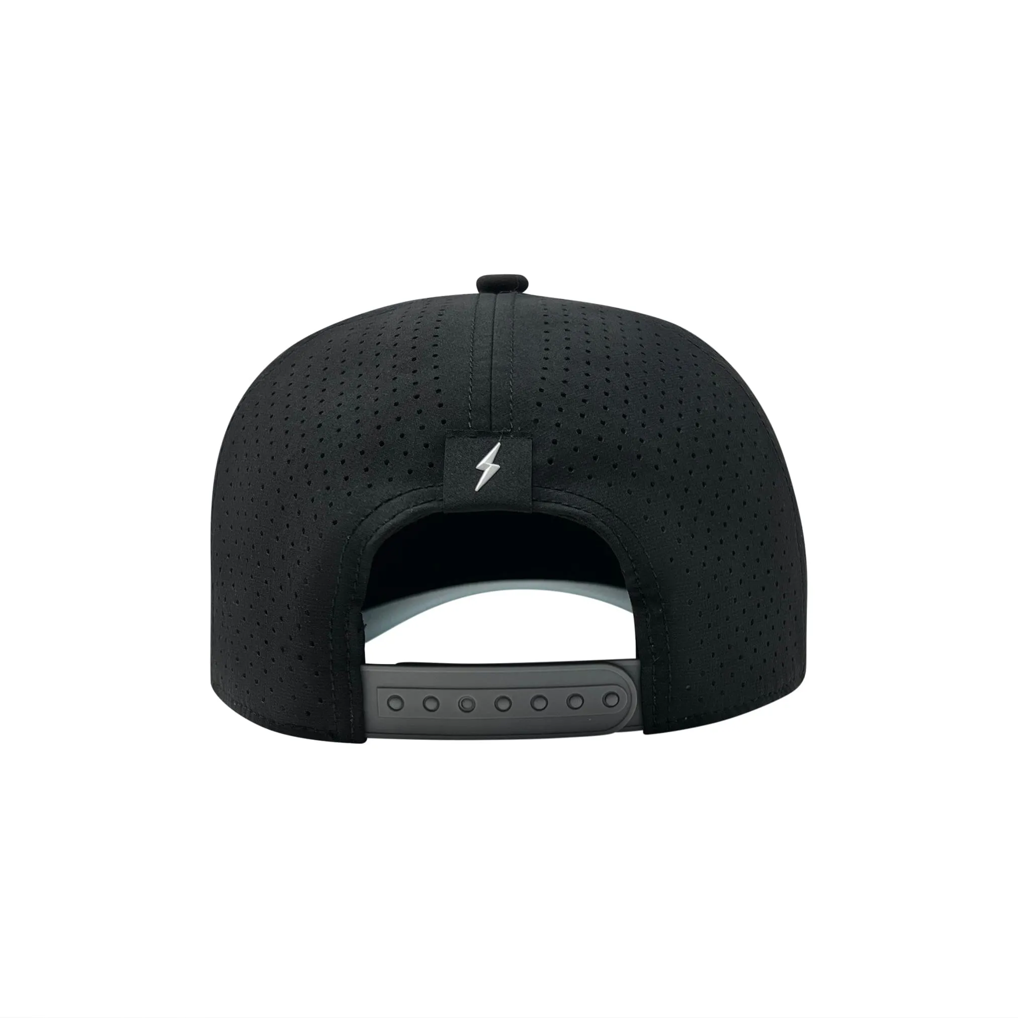 BRUCE BOLT Standard 5-Panel Snapback Hat - BLACK w/ WHITE BOLT
