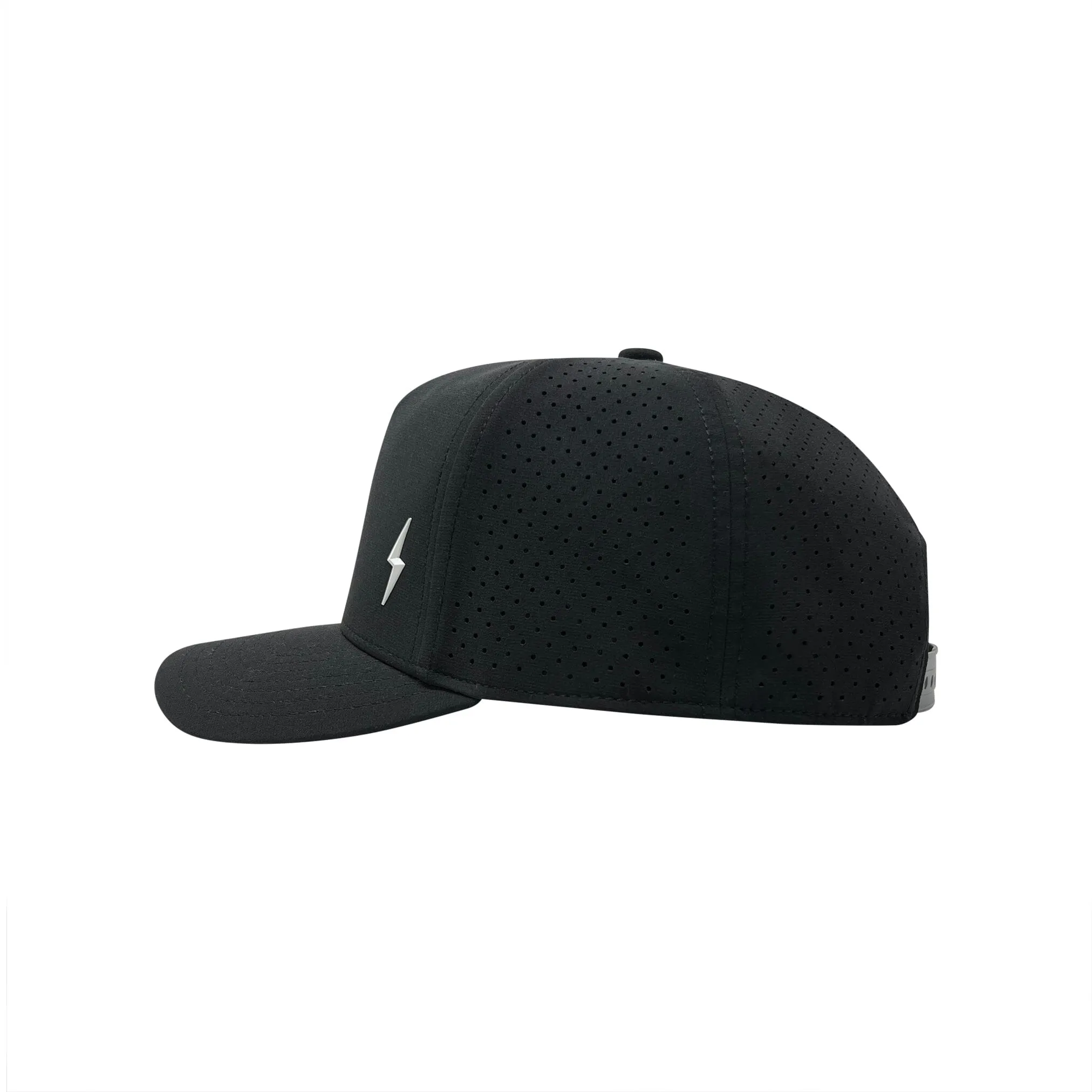 BRUCE BOLT Standard 5-Panel Snapback Hat - BLACK w/ WHITE BOLT