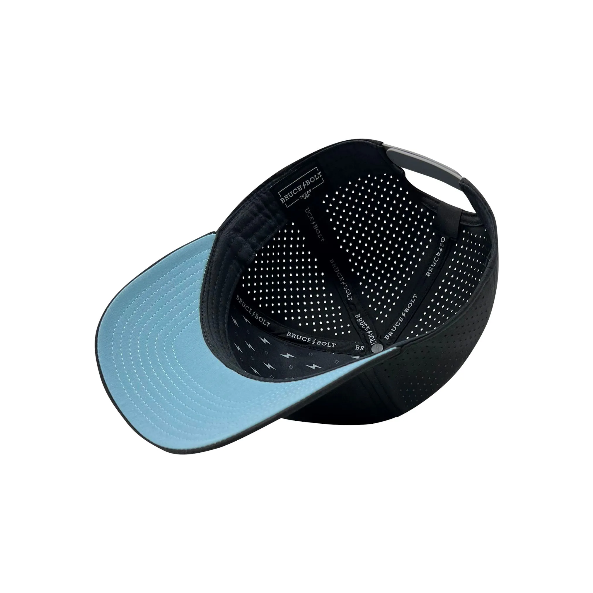 BRUCE BOLT Standard 5-Panel Snapback Hat - BLACK w/ WHITE BOLT