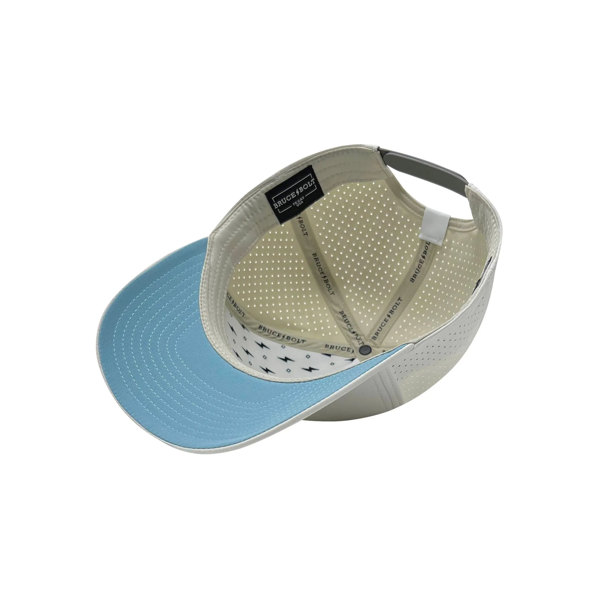 BRUCE BOLT Standard 5-Panel Snapback Hat - WHITE w/ GREY BOLT