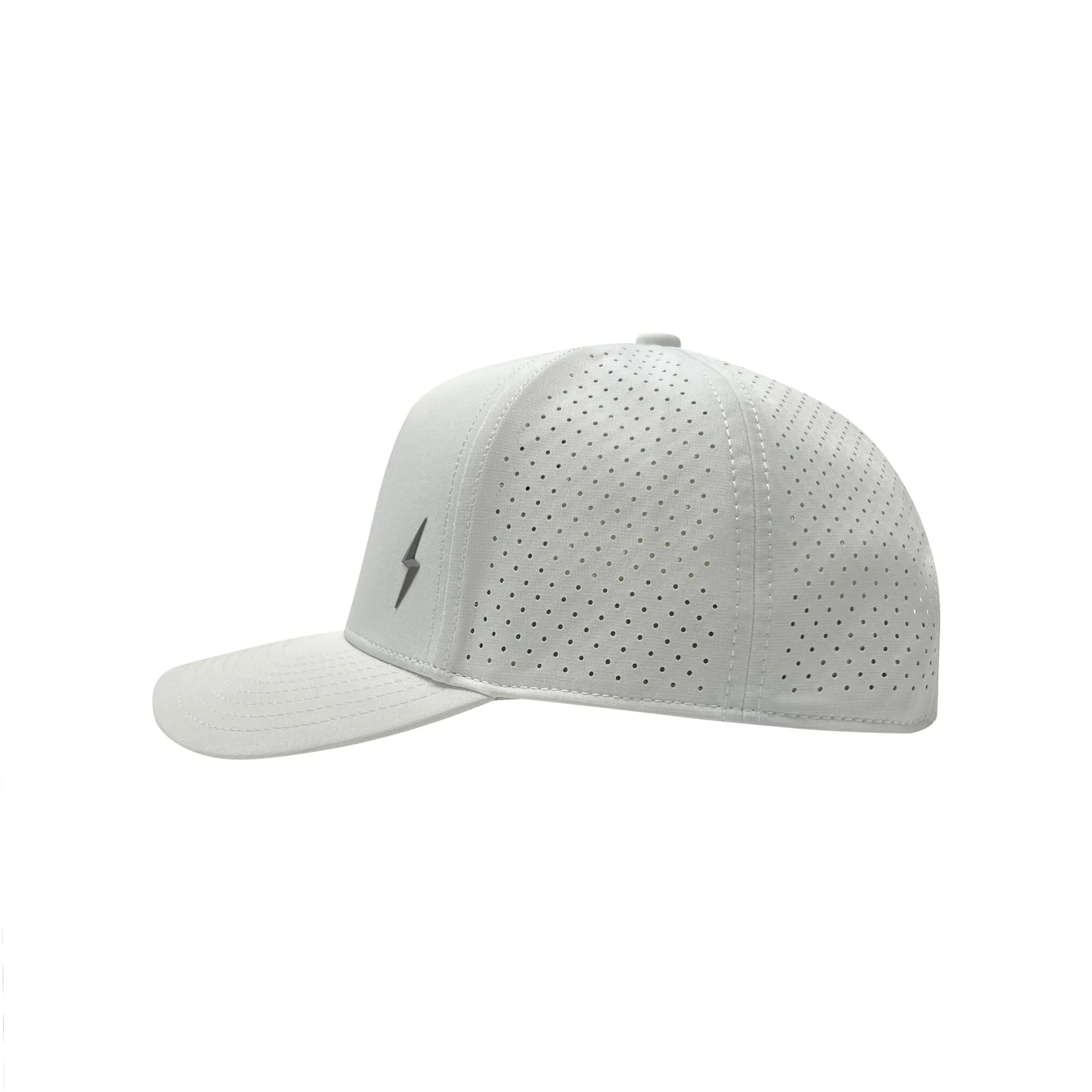 BRUCE BOLT Standard 5-Panel Snapback Hat - WHITE w/ GREY BOLT