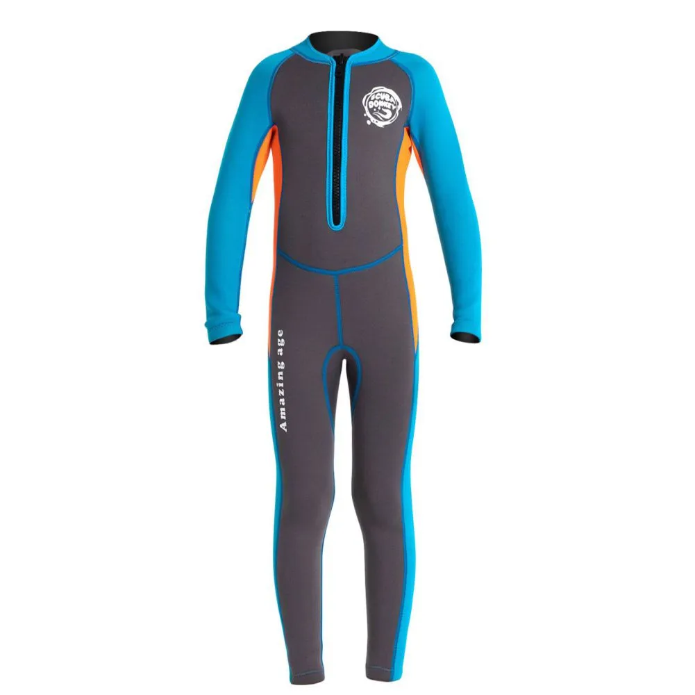 Cobalt Grey and Orange Full Length Scuba Swimsuit 2.5mm Neoprene Swimwear for water adventures for Teens and Adults
