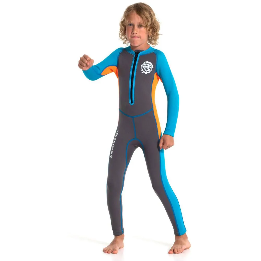 Cobalt Grey and Orange Full Length Scuba Swimsuit 2.5mm Neoprene Swimwear for water adventures for Teens and Adults