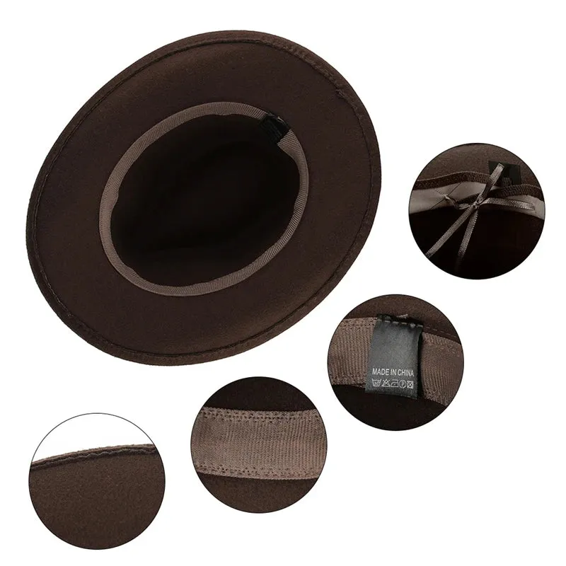 Fashion Women Men Fedoras Western Cowboy Hat Lady Sombrero Hombre Metal Piece Decoration Cowgirl Jazz Sun Caps Size 57CM