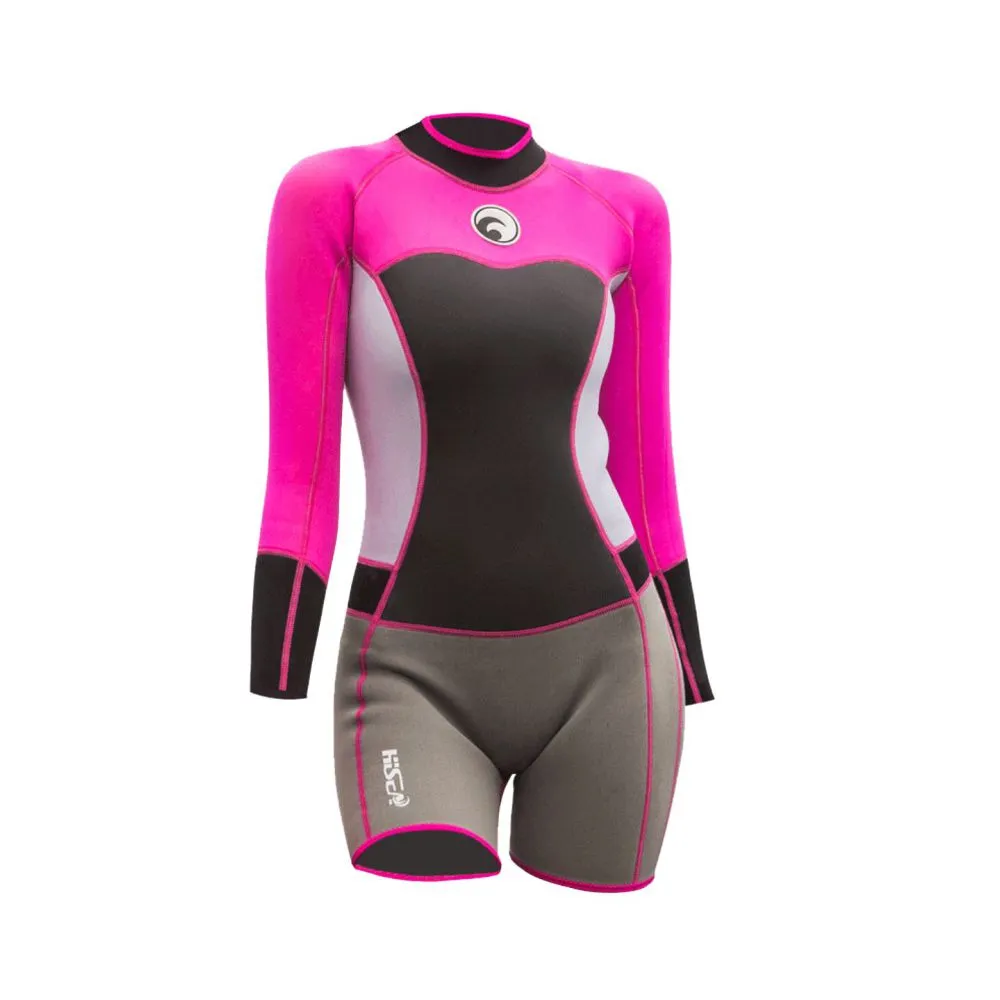 Fuchsia and White Knee Length Scuba Swimsuit 1.5mm Neoprene Swimwear for water adventures for Teens and Adults