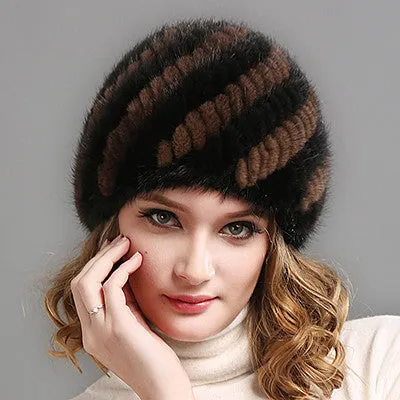 FURTALK Women Real mink fur hat winter fur hat Russian Women Winter Hat Beanie
