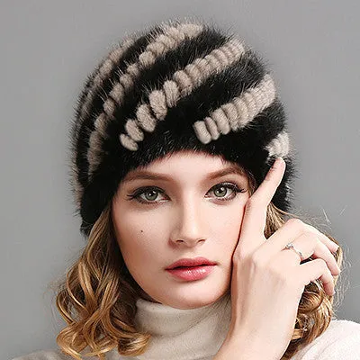 FURTALK Women Real mink fur hat winter fur hat Russian Women Winter Hat Beanie