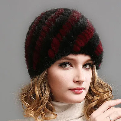 FURTALK Women Real mink fur hat winter fur hat Russian Women Winter Hat Beanie
