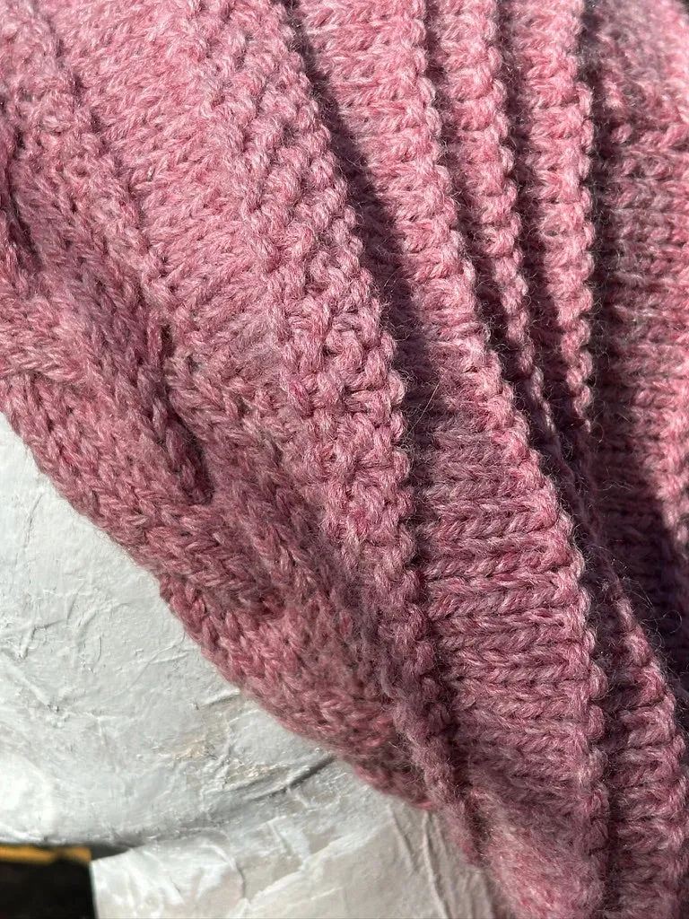 Heather Rose Braided Band Slouchy Beanie, hand knit FREE SHIPPING