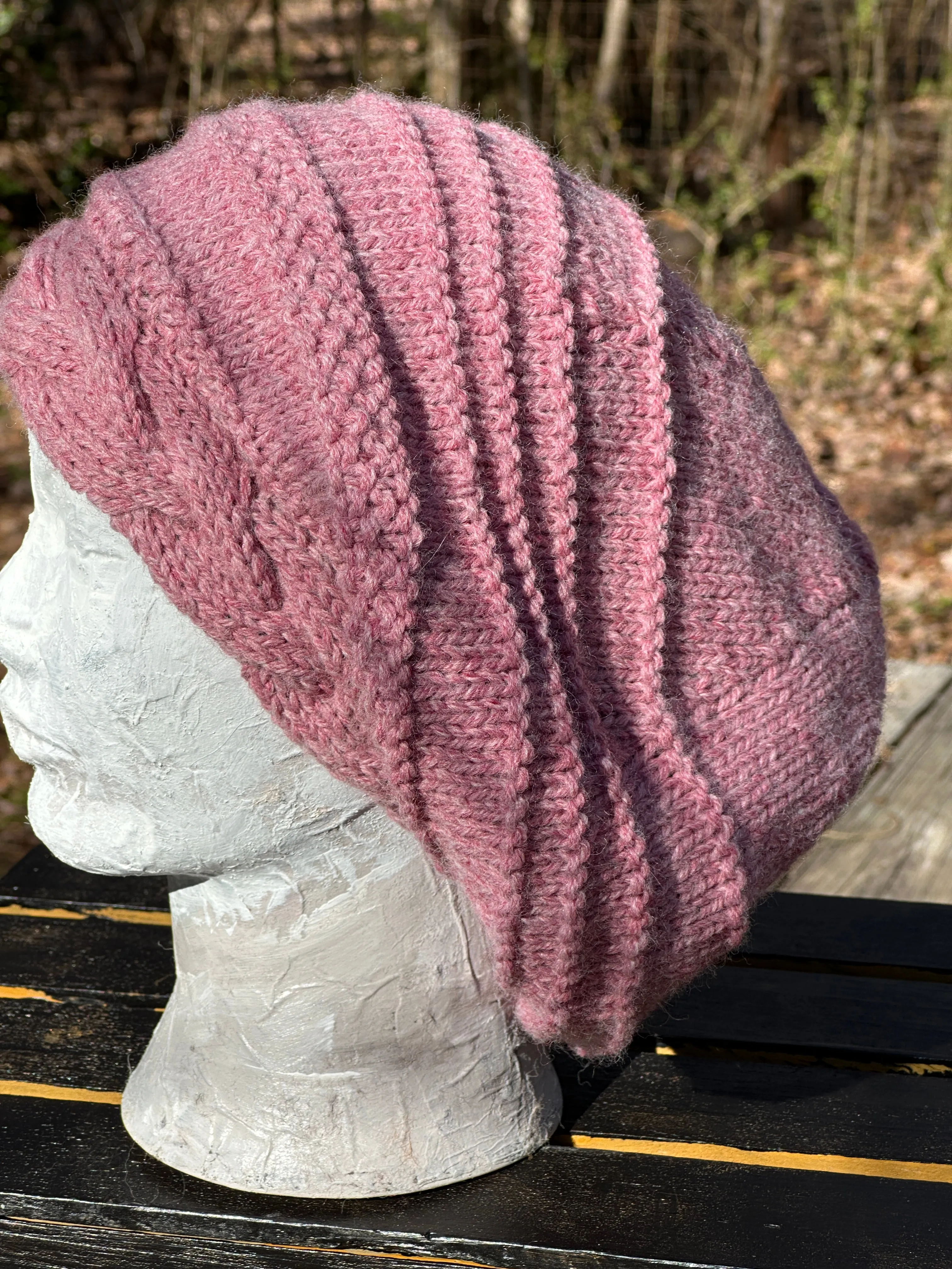 Heather Rose Braided Band Slouchy Beanie, hand knit FREE SHIPPING