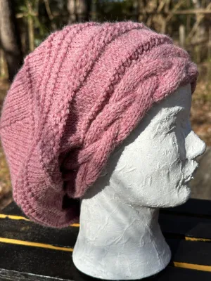 Heather Rose Braided Band Slouchy Beanie, hand knit FREE SHIPPING