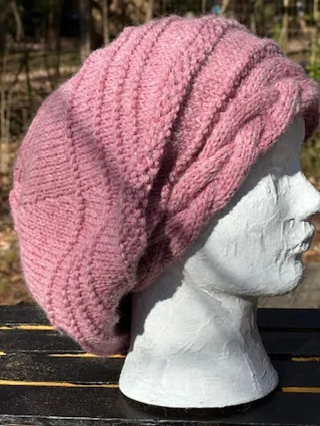 Heather Rose Braided Band Slouchy Beanie, hand knit FREE SHIPPING