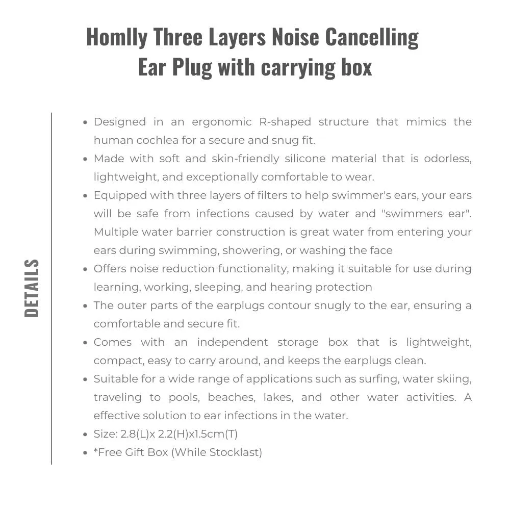 Homlly Three Layers Noise Cancelling Ear Plug with carrying box