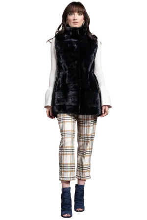 Horizontal Mink Fur Vest - Stand-Up Collar