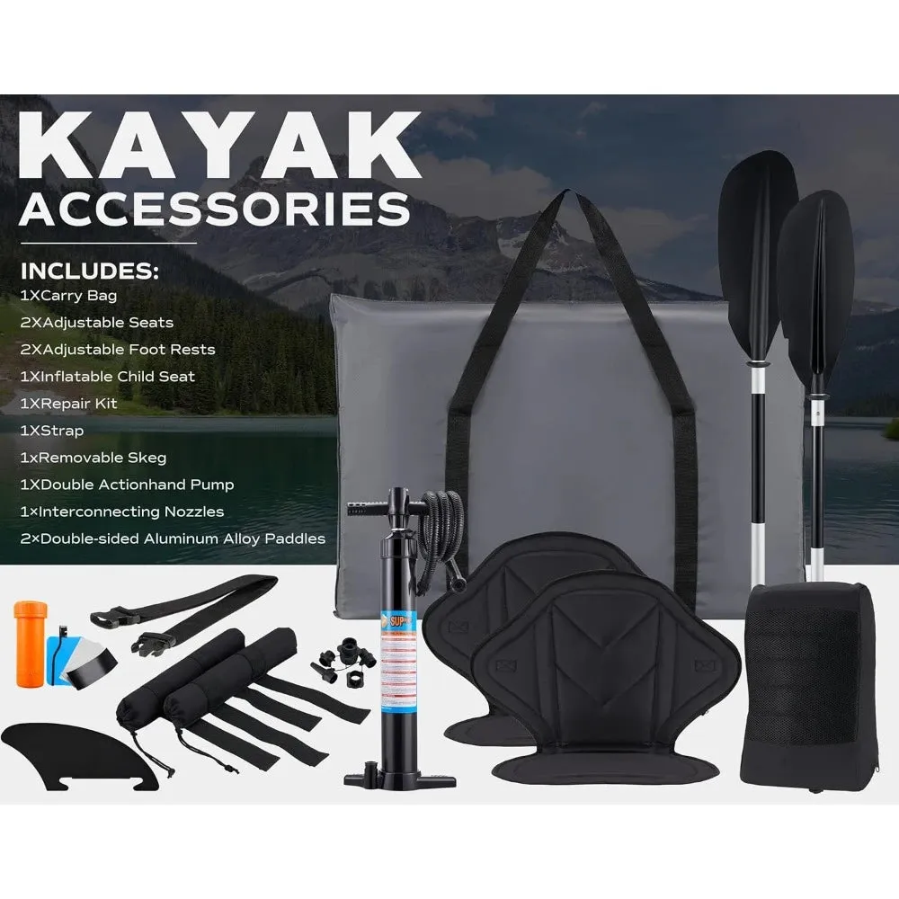 Inflatable Kayak with EVA Seats, 2-3 Person Tandem Inflatable Kayak with All The Accessories, Lake,River, and Ocean Kayaks Boat
