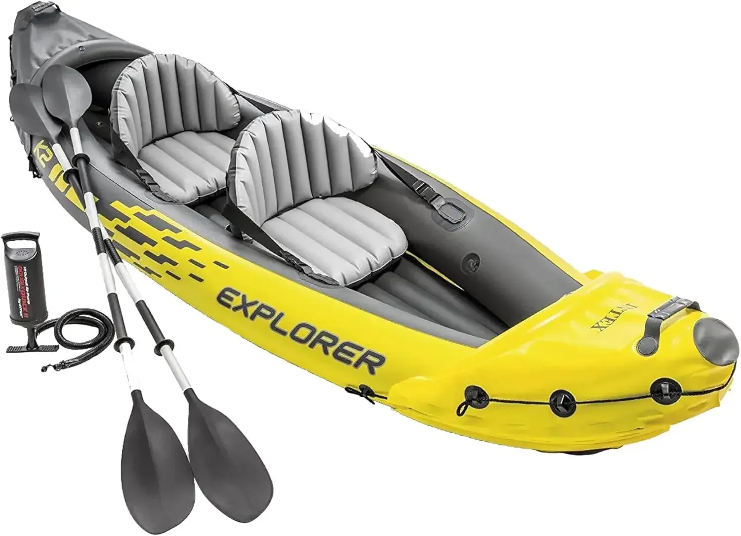 Intex 68307EP Explorer K2 Inflatable Kayak Set: Deluxe 86in Kayak Paddles and High-Output Pump – Adjustable Seats with Backrest