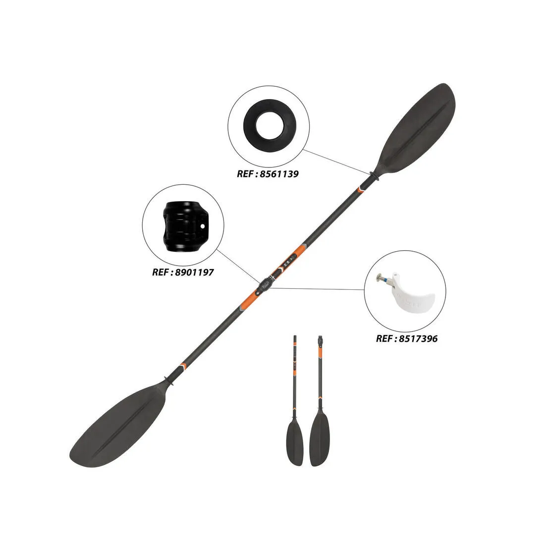 Kayak carbon-plastic separable-adjustable 2-section paddle 210–220cm - X500