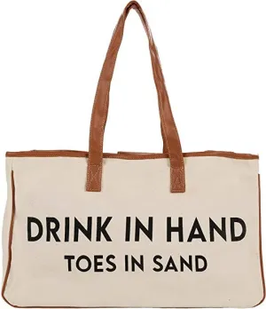 Large Cotton Tote Bag - Drink in hand toes in sand