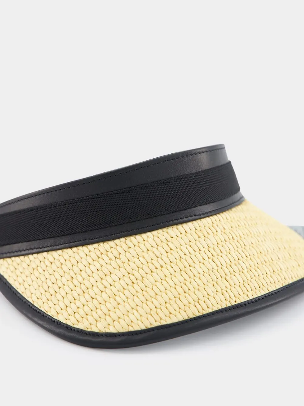 Leather-Trimmed Raffia-Effect Visor