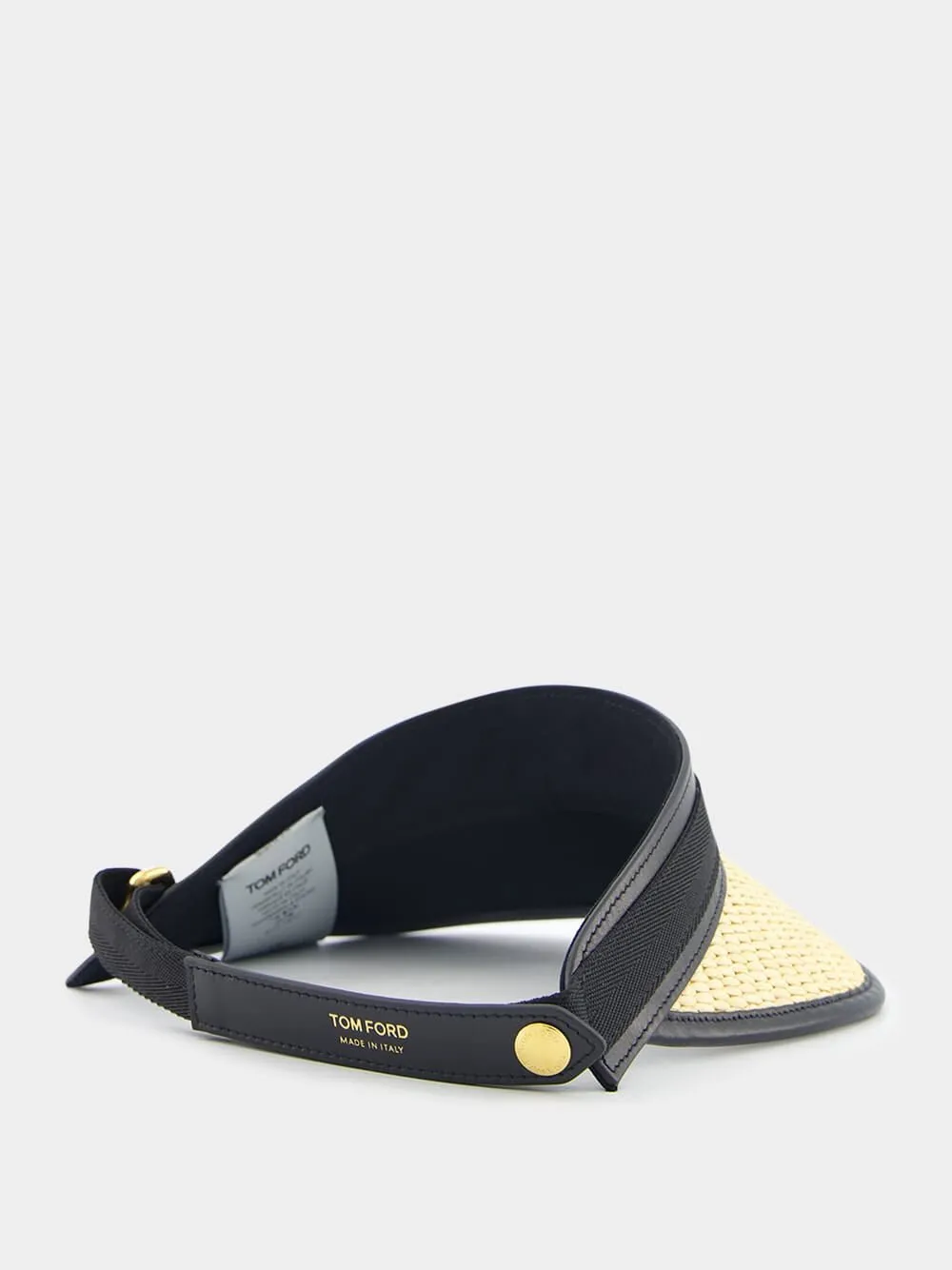 Leather-Trimmed Raffia-Effect Visor