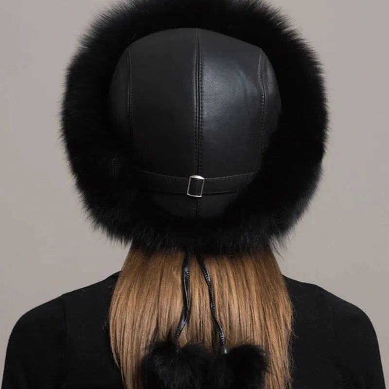 Luxurious 100% Natural Fox Fur Hat for Women – Cozy Winter Outdoor Skullies & Beanies