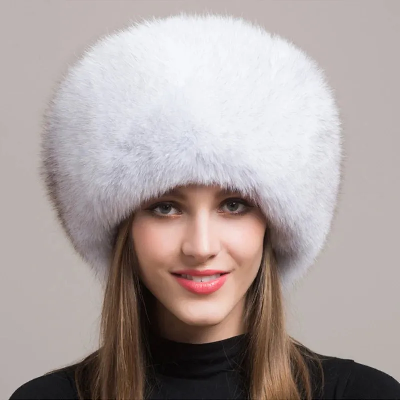 Luxurious 100% Natural Fox Fur Hat for Women – Cozy Winter Outdoor Skullies & Beanies